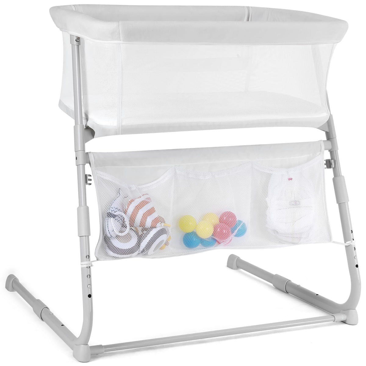 Cowiewie Bassinet Bedside Sleeper,Baby Bassinet Slides Over Bed,5-Position Height Adjustment & Breathable All-Mesh Wall Bedside Bassinet for Baby,Space-Saving Bedside Crib, Height(37.4-41.3") (Pink)