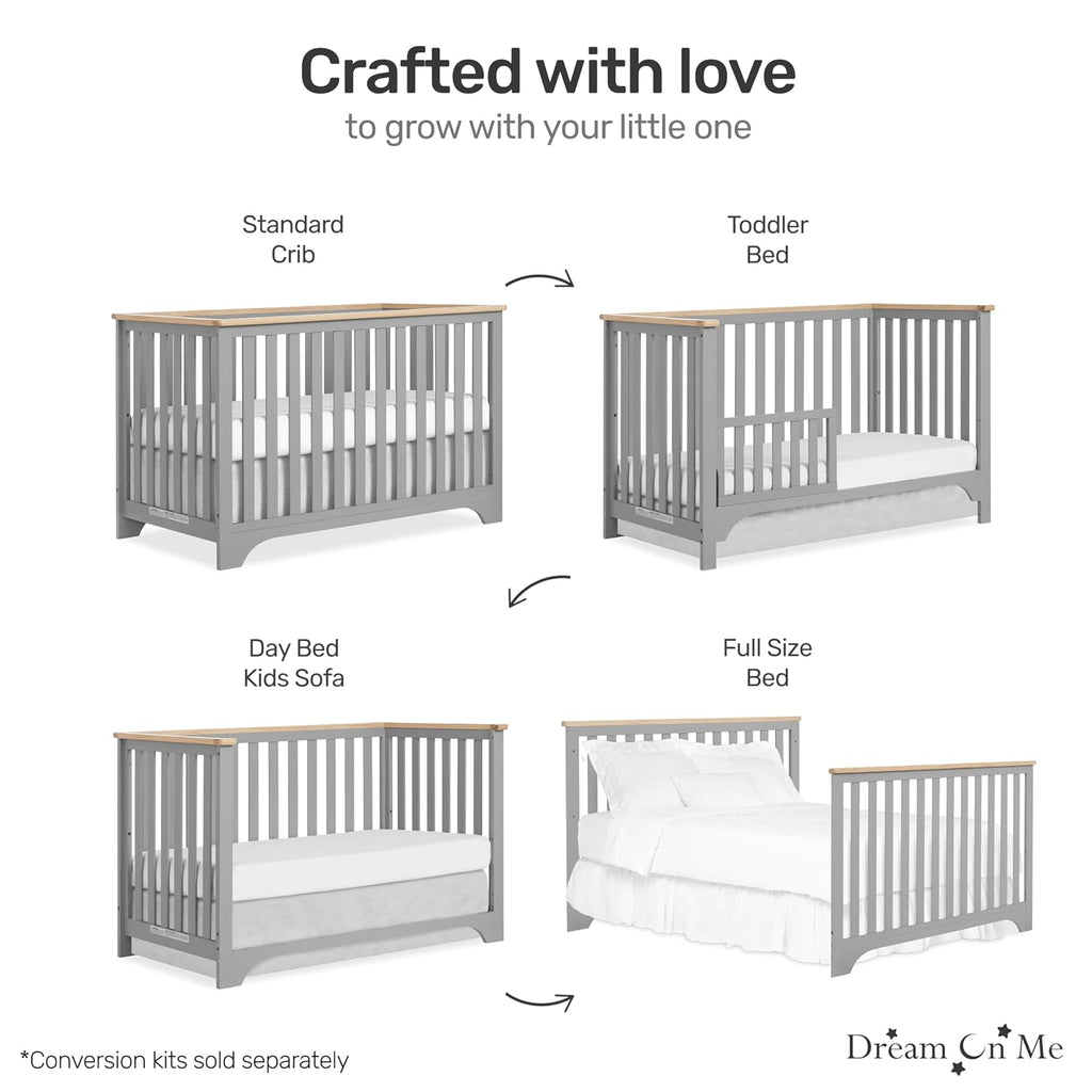 Dream On Me Orion 5-in-1 Convertible Crib with Changer in Pebble Grey Vintage, JPMA & Greenguard Gold Certified, Made of Sustainable New Zealand Pinewood