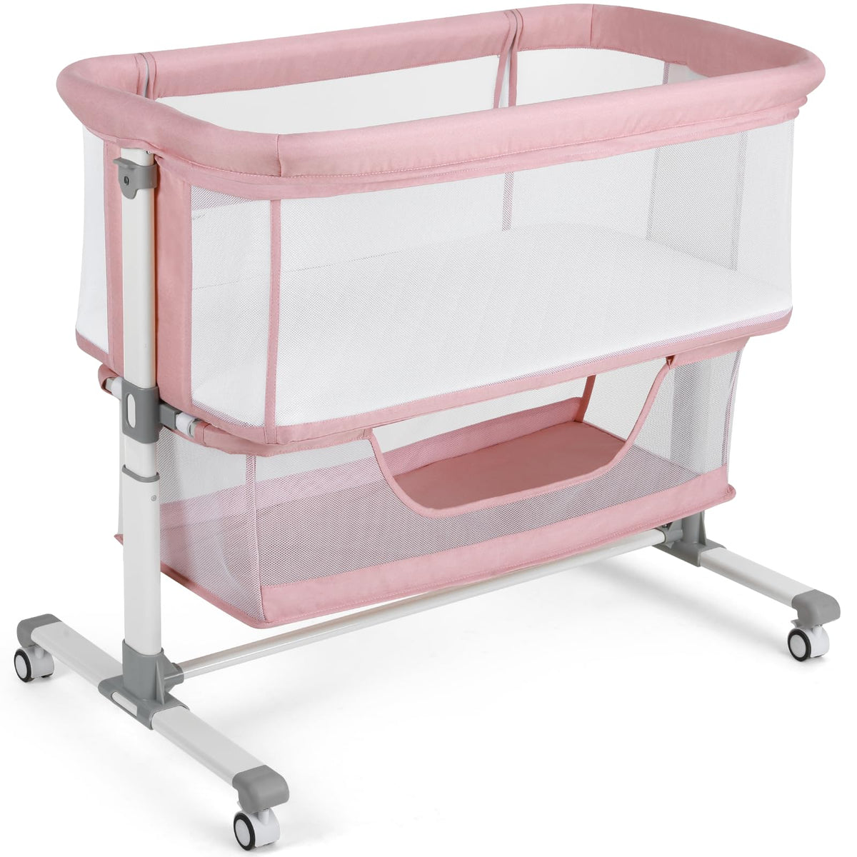 Cowiewie Bassinet Bedside Sleeper, Breathable and Adjustable, Light Grey
