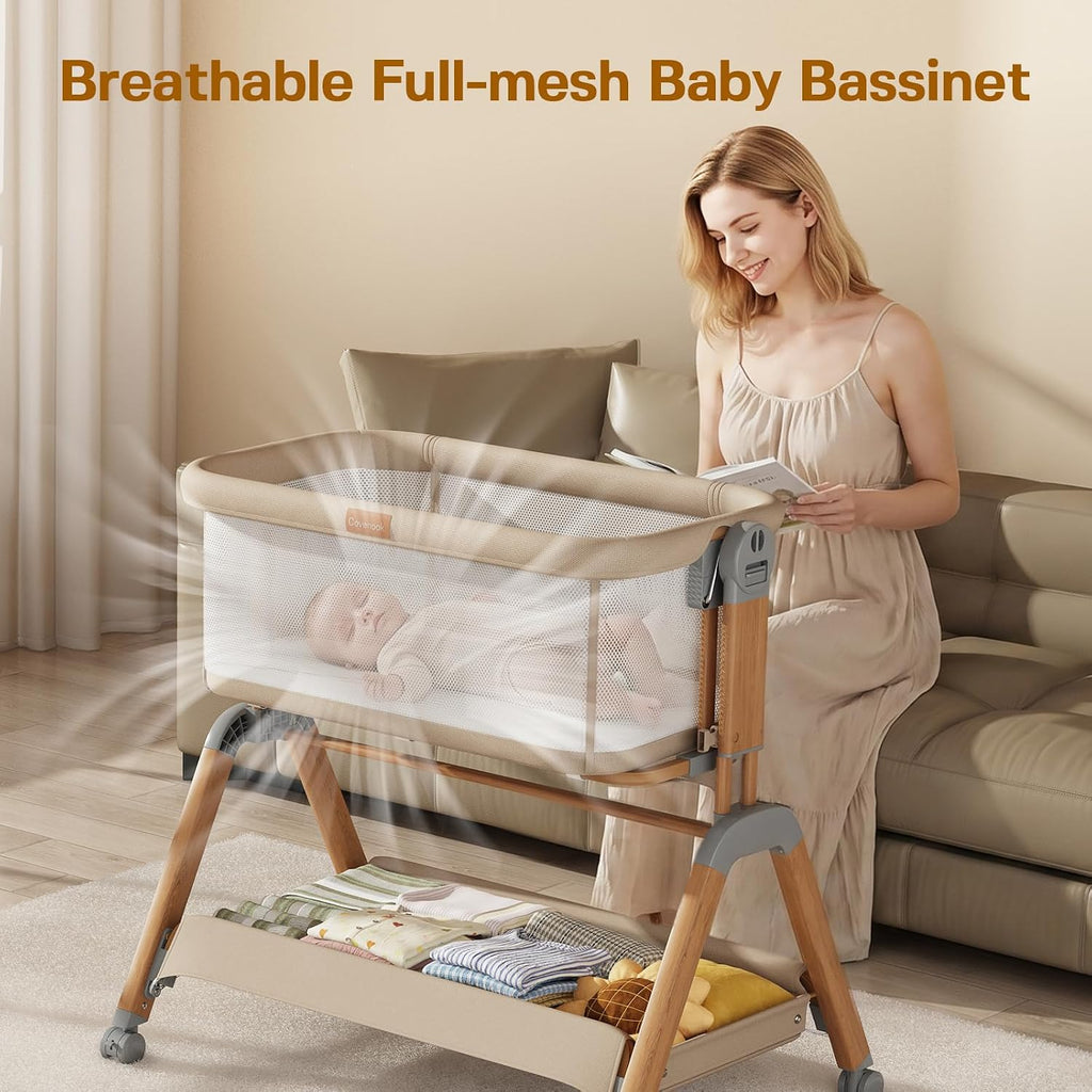 3-in-1 Baby Bassinet, Bedside Bassinet with Rocking Mode for Newborns