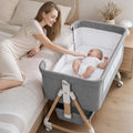 Baby Bassinet, 3 in 1 Bedside Bassinets for Baby, 6 Height Adjustable Bassinet Bedside Sleeper with Mattress, Breathable Mesh, Lockable Univesal Wheels, Storage Basket, Easy to Assemble（Khaki）