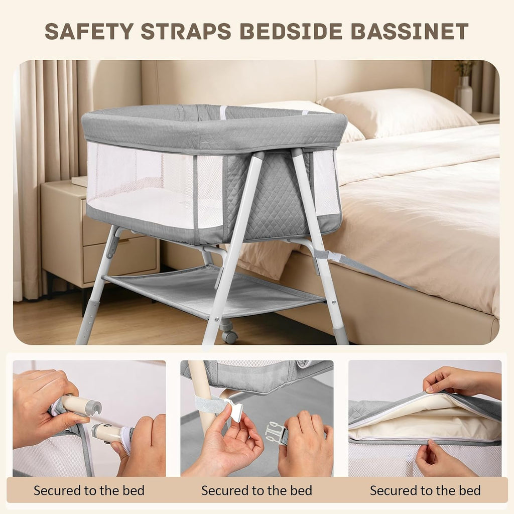 3-in-1 Baby Bassinet Bedside Sleeper for Newborn, Baby Crib Grey