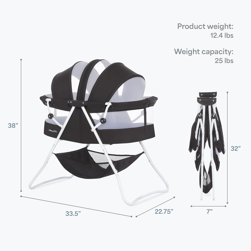 Dream On Me Karley Portable Infant Bassinet, Double Mesh Canopy, Black
