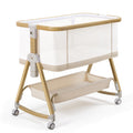Baby Bedside Sleeper Bassinet, Bassinet Storage Basket and Wheels, Pink