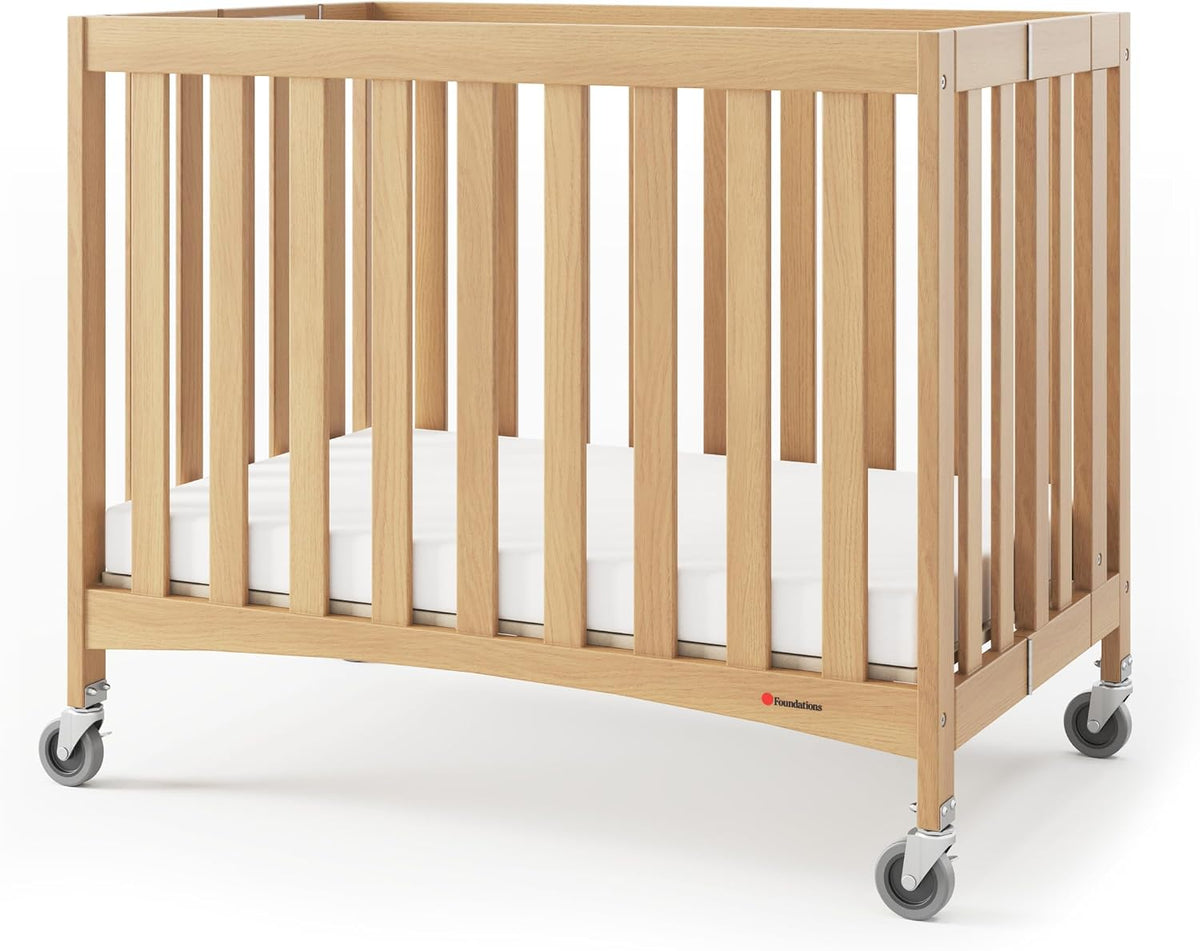 Foundations Travel Sleeper Wood Compact Folding Hotel Crib, Natural