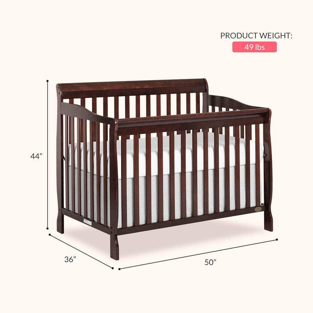 Dream On Me Ashton 4-in-1 Convertible Crib in Espresso, Greenguard Gold, JPMA Certified, Non-Toxic Finishes, Features 4 Mattress Height Settings, Made of Solid Pinewood
