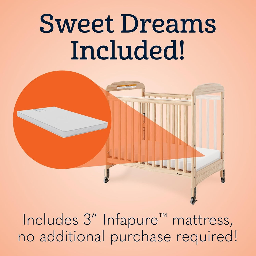 Foundations Serenity Compact Clearview Fixed Side Daycare Crib, White
