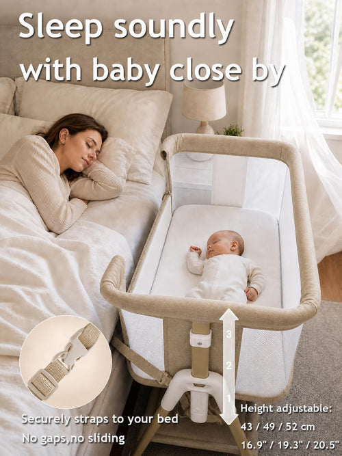 Baby Bassinet Bedside Sleeper, 3-in-1 Rocking & Rolling Crib