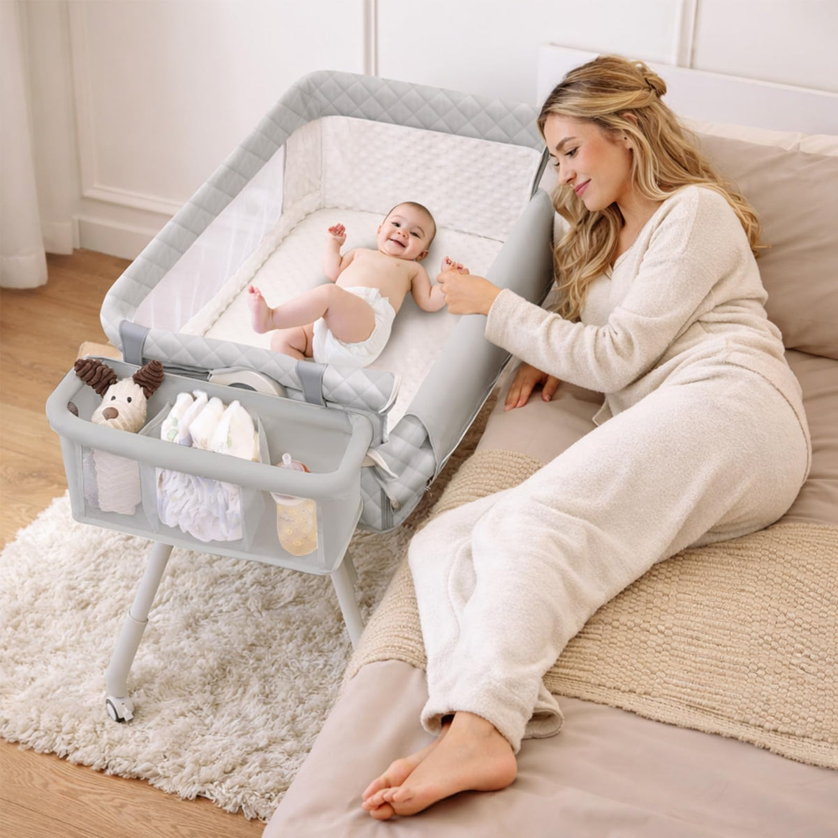 Baby Bassinet Bedside Crib for Newborn 4-in-1 Baby Bassinet Bedside Sleeper