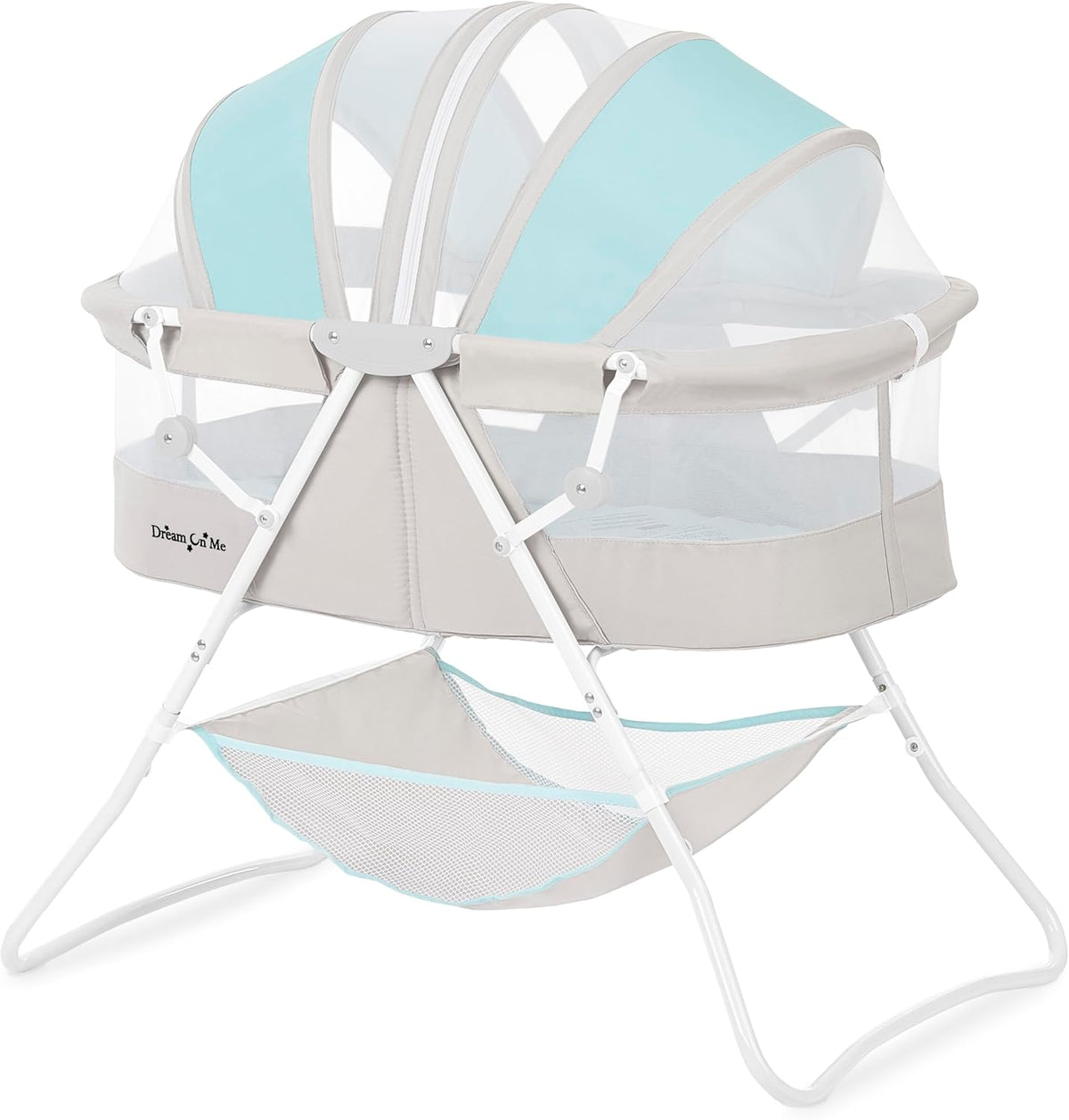 Dream On Me Karley Portable Infant Bassinet, Double Mesh Canopy, Blue/Grey