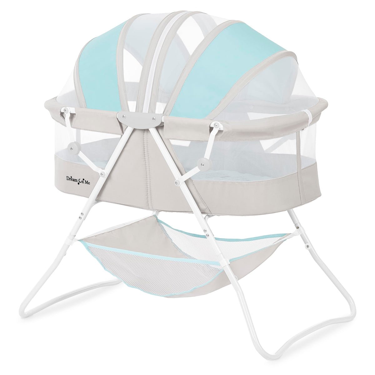 Dream On Me Karley Portable Infant Bassinet, Double Mesh Canopy, Blue/Grey