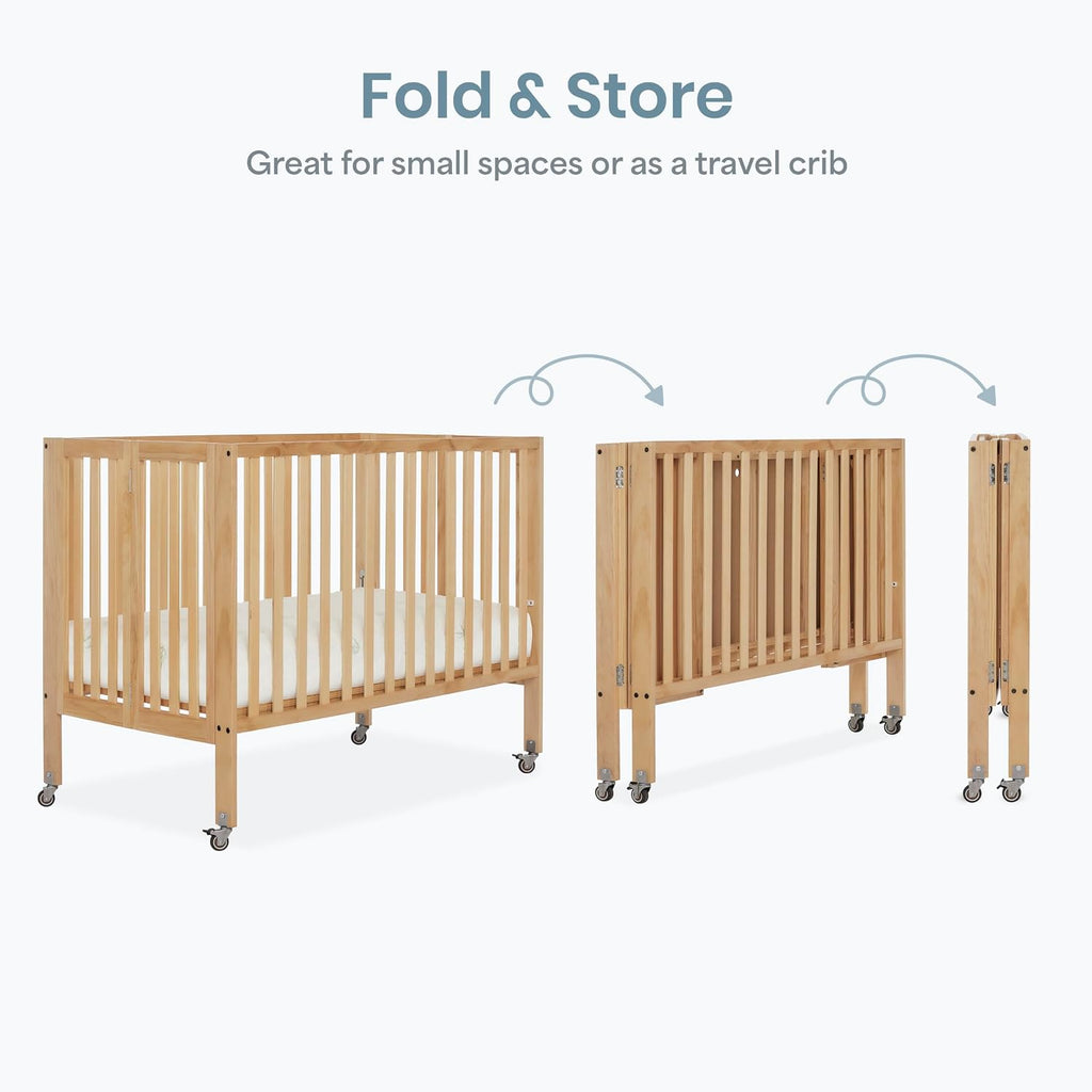 Dream On Me Quinn Full-Size Portable Baby Crib in Natural, GreenGuard Gold & JPMA, Patented Quick Fold System, Adjustable Mattress Support, Smooth Wheels, Compact Design, Safe Sleep Assurance