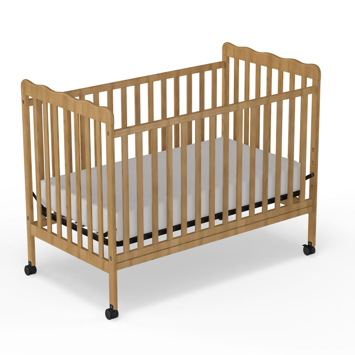 Baby Crib, 3-in-1 Convertible Crib Wood Full Size Toddler Bed with Locking Wheels for Nursery Furniture, Non-Toxic Finish (Black)