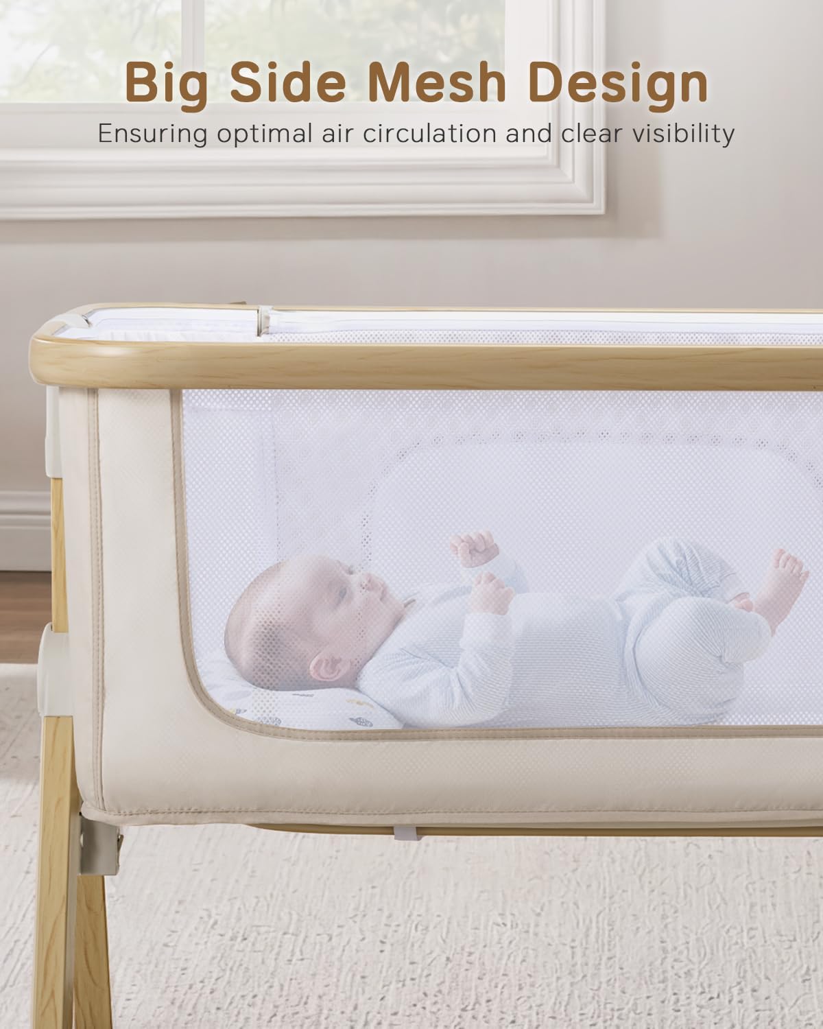 Baby Bassinet, Adjustable Height Bedside Bassinet for Baby