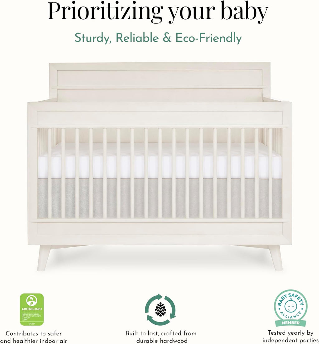 Evolur Loft Antilia 4-in-1 Convertible Full-Size Baby Crib in Vanilla Bean, GreenGuard Gold & BSA, Converts to Toddler, Day & Full-Size Bed, 3 Mattress Heights Modern Scandinavian Design