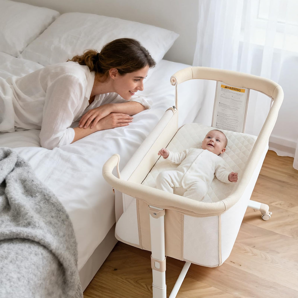 Kinder King Baby Bassinet Bedside Sleeper, Adjustable Heights, Grey