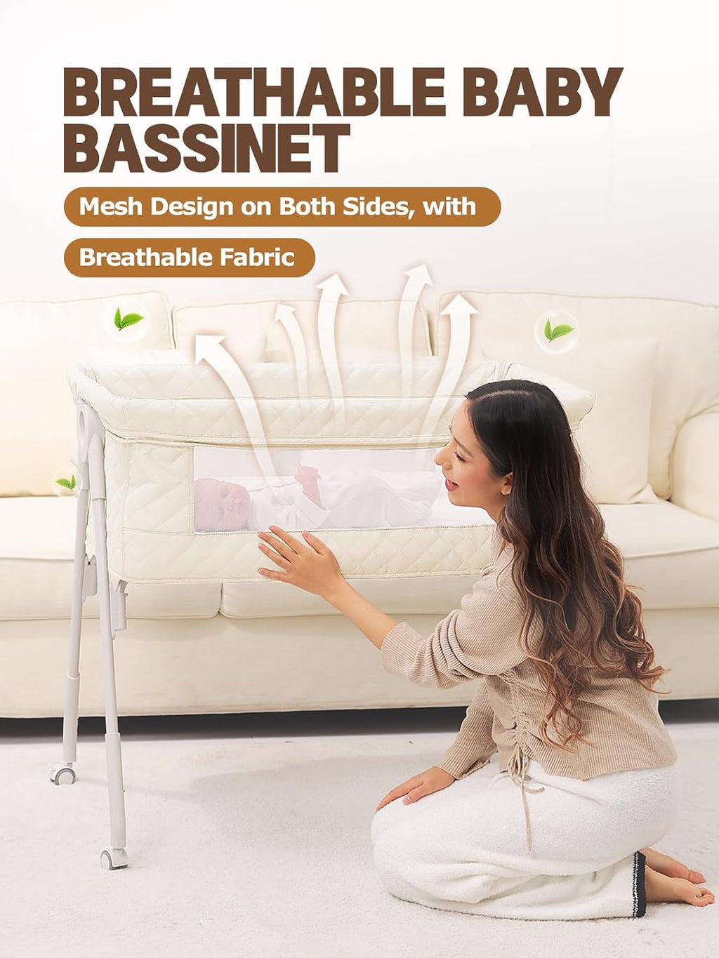 Baby Bassinet Bedside Sleeper Safety Bassinets wigh Crib Sheet and Wheels