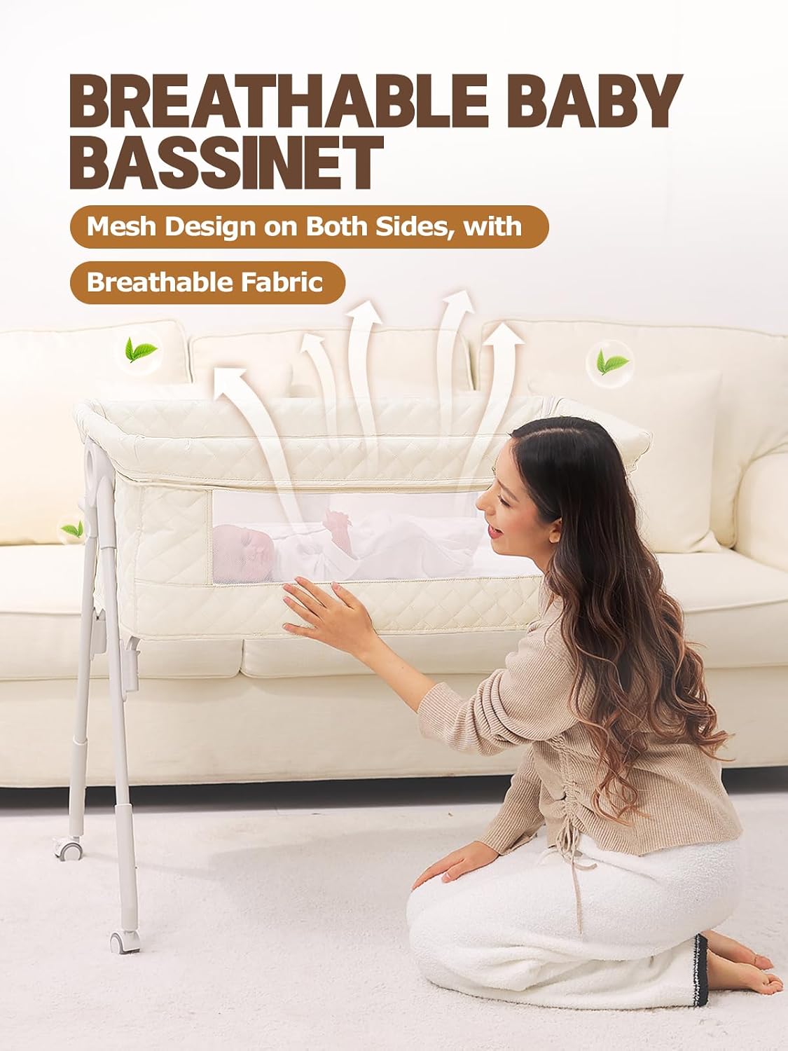 Baby Bassinet Bedside Sleeper Safety Bassinets wigh Crib Sheet and Wheels
