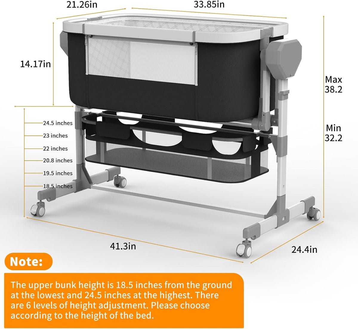 Rocking Bassinet for Baby, Electric Bassinet Automatic 5 Rocking Motion Bassinet Bedside Sleeper for Newborn, Auto Rolling Baby Cradle 6 Height Adjustable with 4 Lullabies, Wheels, Storage