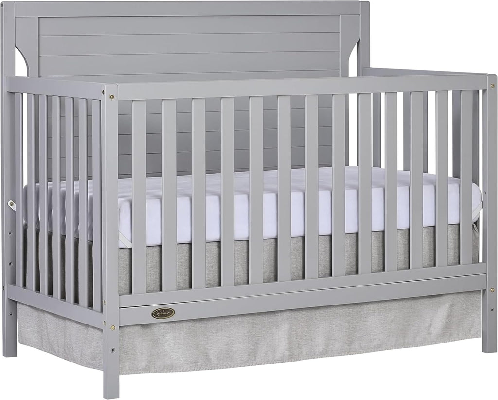 Dream On Me Cape Cod 5-In-1 Convertible Crib In Pebble Grey, Greenguard Gold And JPMA Certified, Built Of Sustainable New Zealand Pinewood, 3 Mattress Height Positions