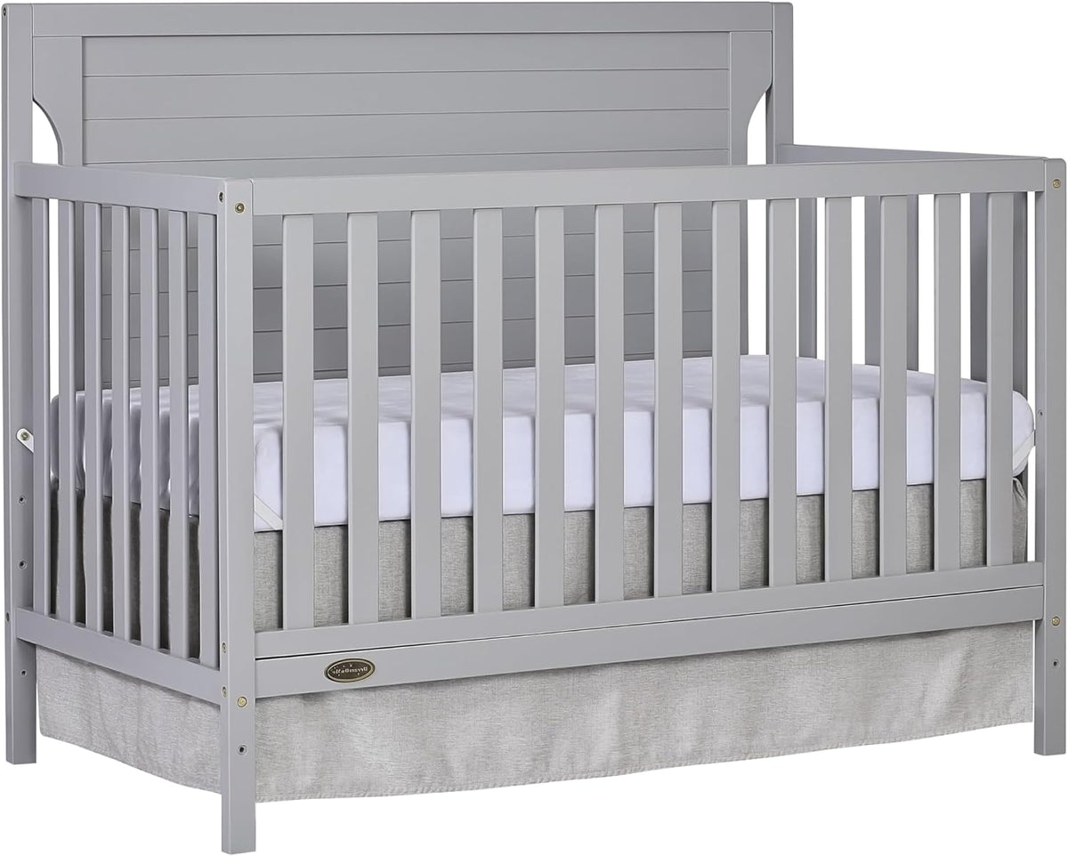 Dream On Me Cape Cod 5-In-1 Convertible Crib In Pebble Grey, Greenguard Gold And JPMA Certified, Built Of Sustainable New Zealand Pinewood, 3 Mattress Height Positions