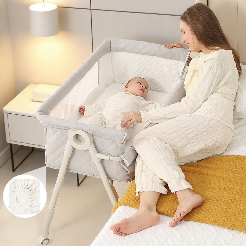 Baby Bassinet Bedside Sleeper - Height Adjustable Bassinet with Crib Sheet