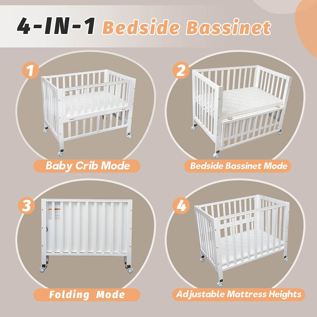 Flwrgirl Foldable Baby Bassinets Bedside Sleeper,4-in-1 Baby Crib