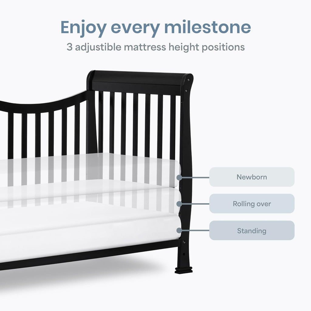 Dream On Me Violet 7-in-1 Crib to Full Size Bed, GREENGUARD Gold, Black