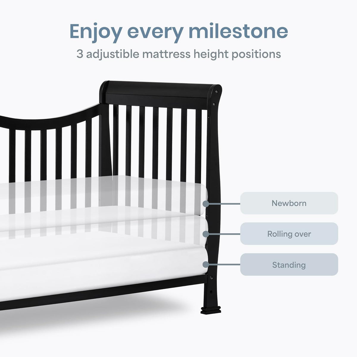 Dream On Me Violet 7-in-1 Crib to Full Size Bed, GREENGUARD Gold, Black