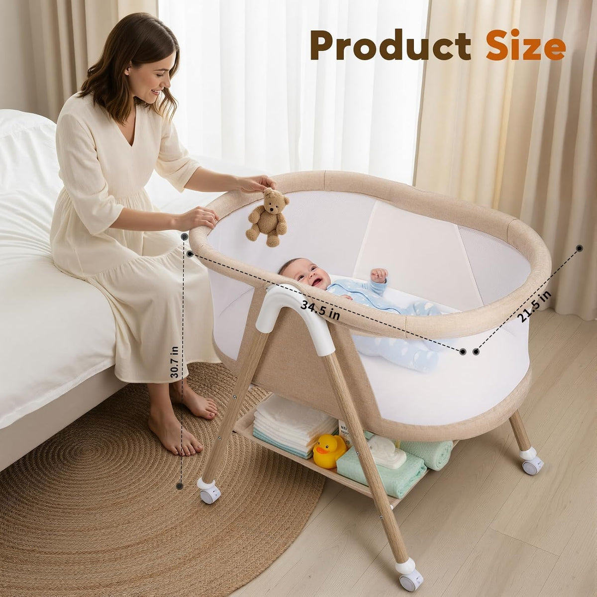 Uuoeebb Baby Bassinet, Upgrade Breathable Mesh Bedside Bassinet for Baby