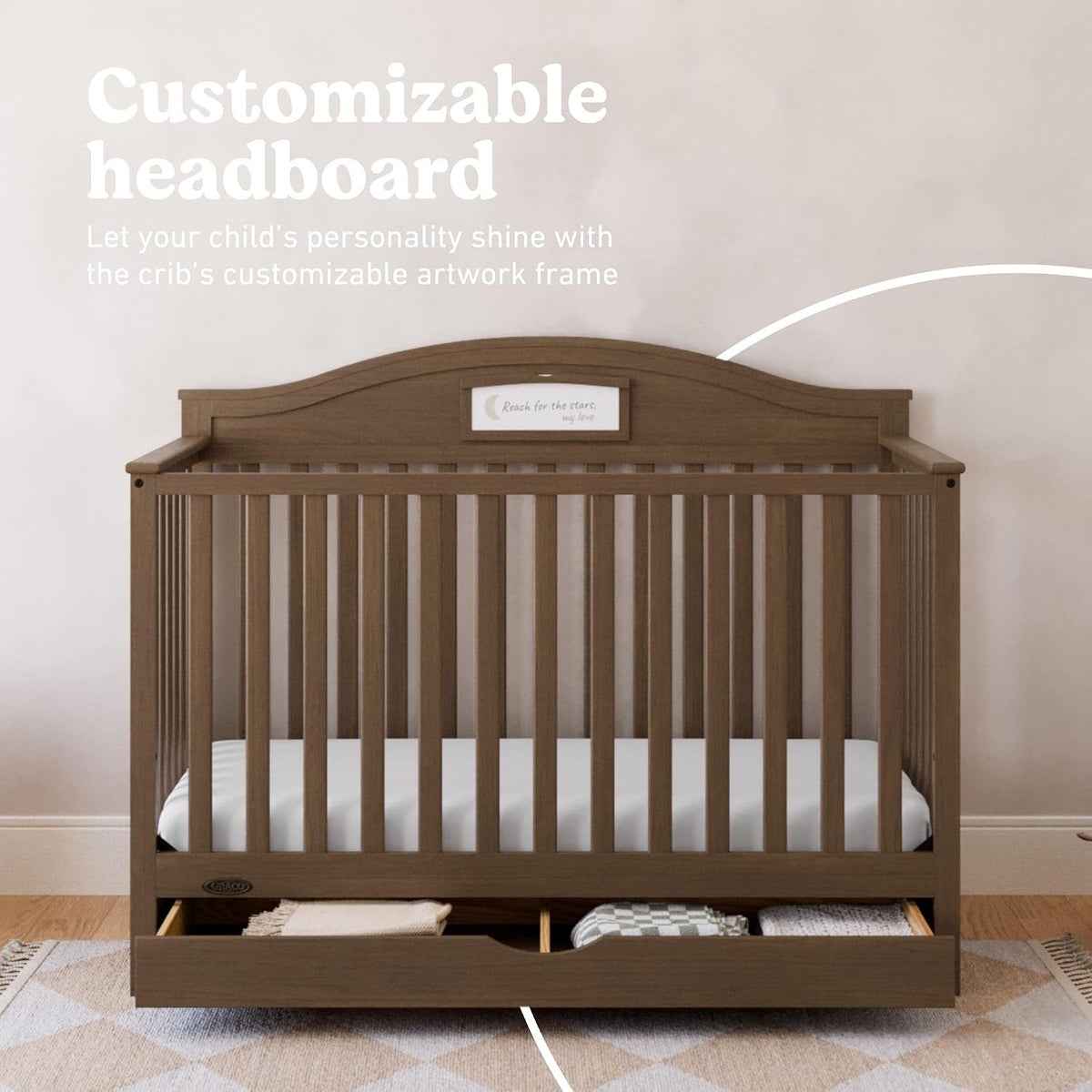 Graco Story 5-in-1 Convertible Crib with Drawer, Hazelnut