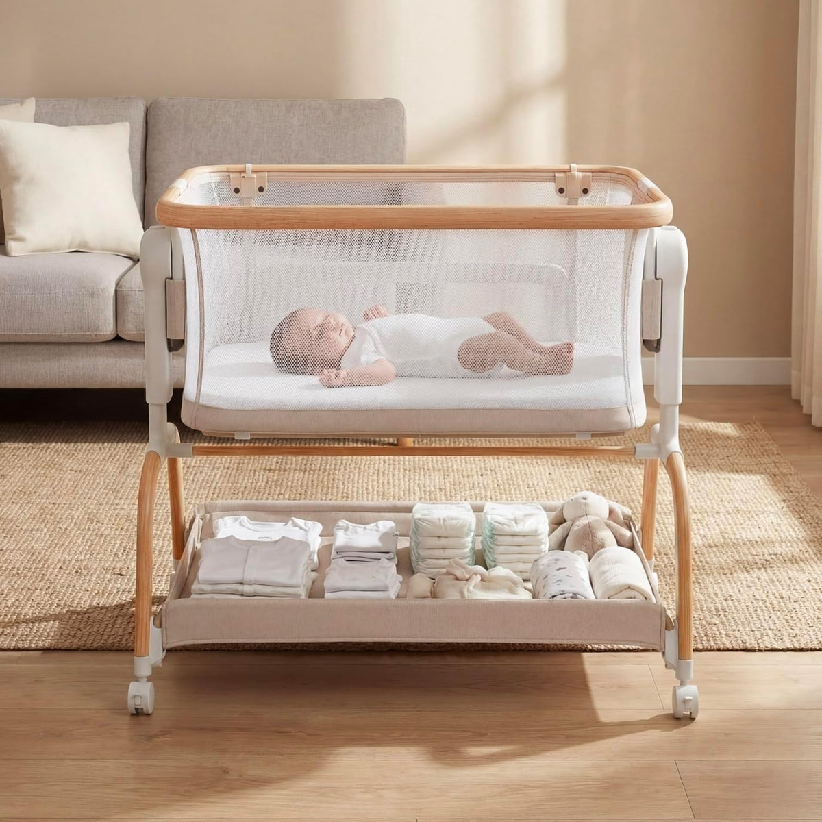 3 in 1 Rocking Bassinet,Full Mesh Baby Bassinet Bedside Sleeper
