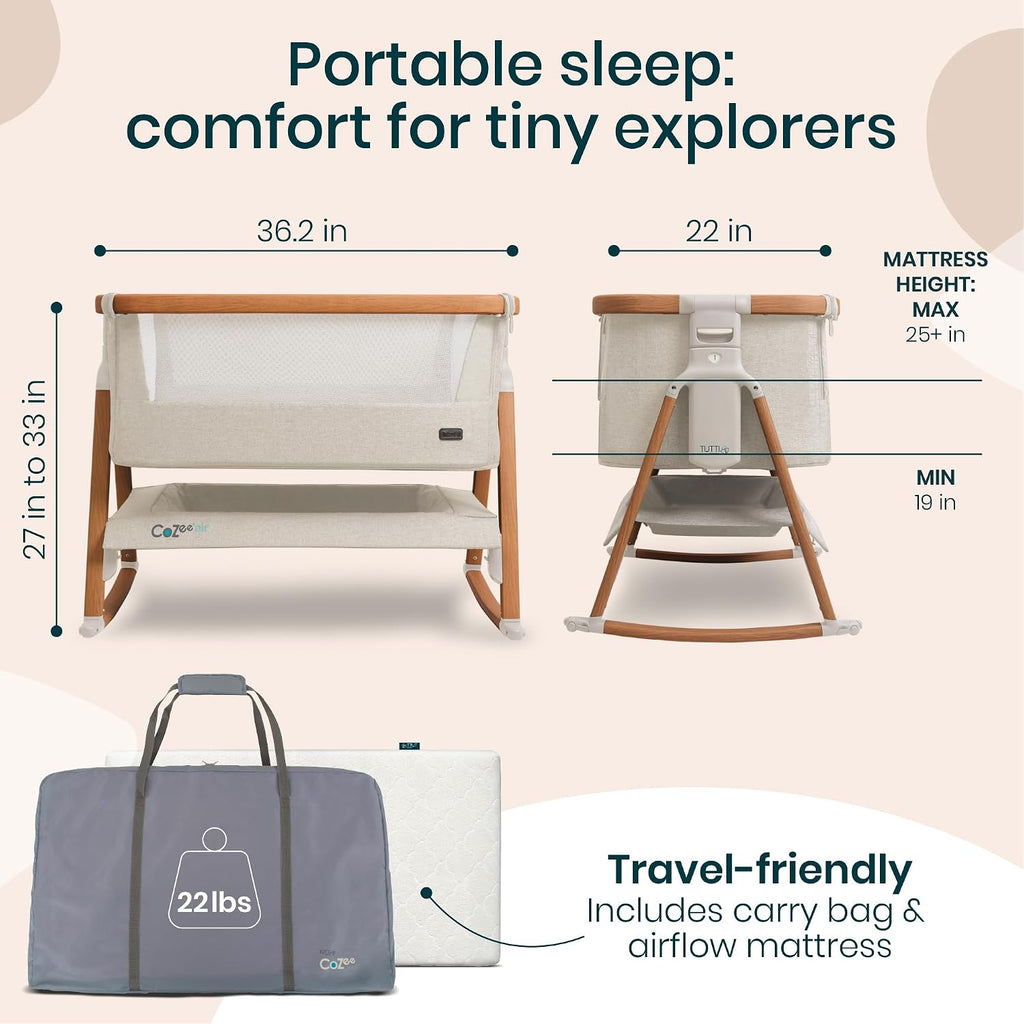 Tutti Bambini CoZee® Air Baby Bassinet & Bedside Sleeper, Walnut & Ecru