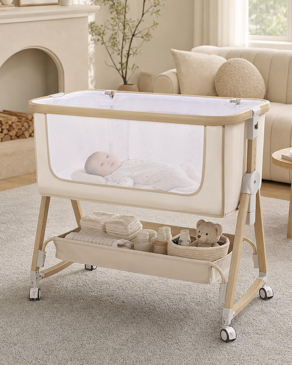 Baby Bassinet, Adjustable Height Bedside Bassinet for Baby