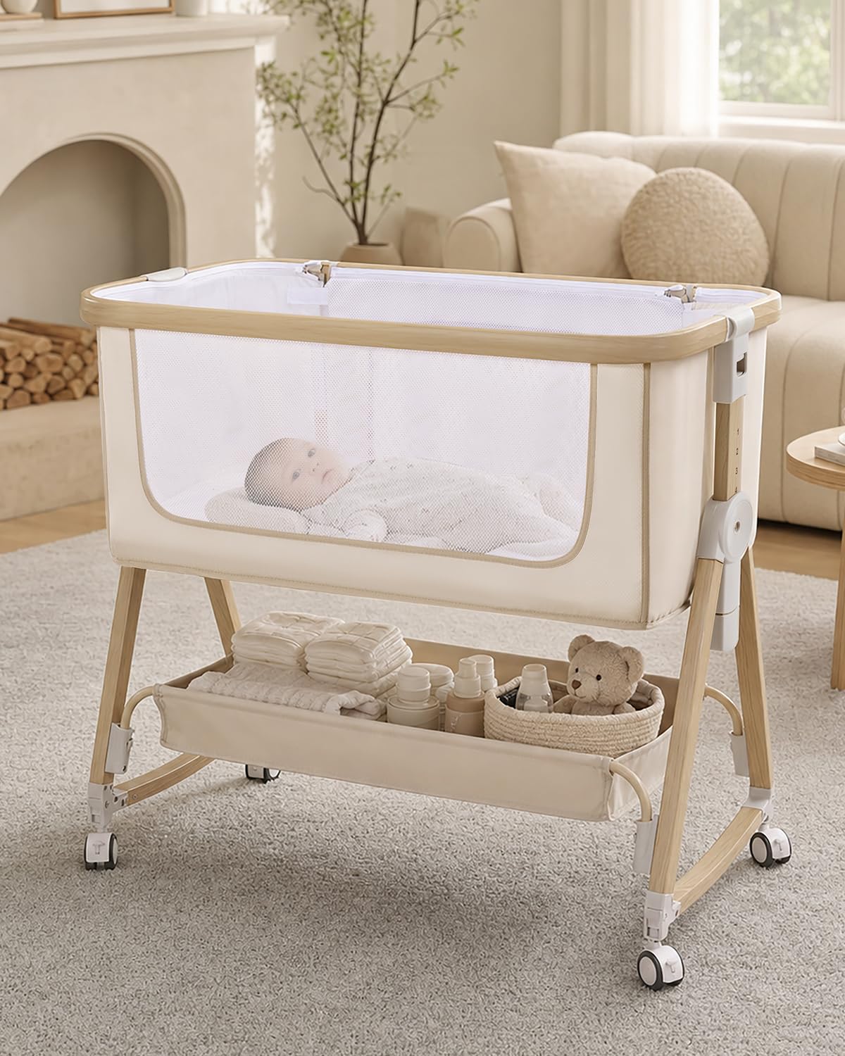 Baby Bassinet, Adjustable Height Bedside Bassinet for Baby