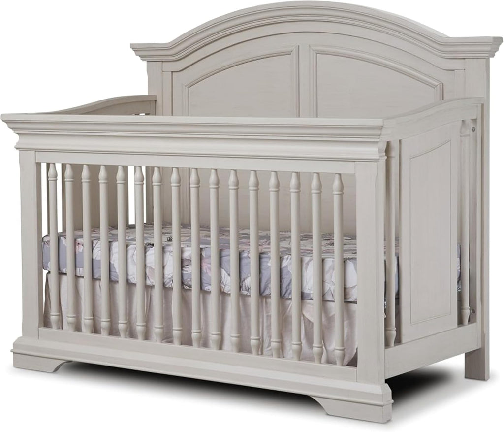 Sorelle Furniture High Arch Portofino Crib, Classic 4-in-1 Convertible Crib, Crib Made of Wood, Wooden Baby Bed, Toddler Bed, Child’s Daybed and Full-Size Bed, Nursery Furniture-Brushed Ivory