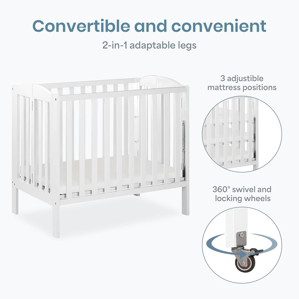 Dream On Me Mini Folding 3-in-1 Portable Baby Crib, Sturdy Locking Wheels