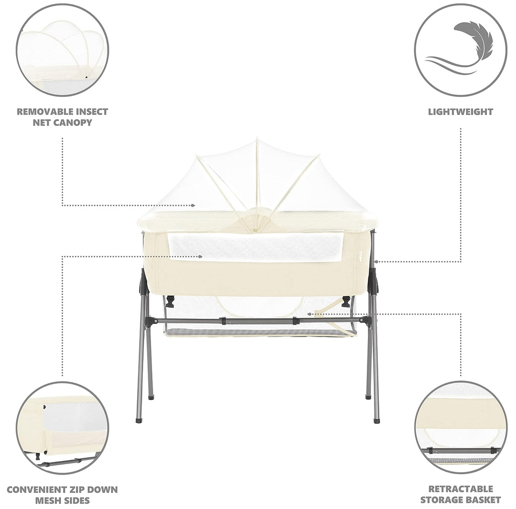 Dream On Me Lotus Bassinet and Bedside Sleeper in Ivory, Lightweight and Portable Baby Bassinet, Adjustable Height Position, Easy to Fold and Carry Travel Bassinet- Carry Bag Included Small