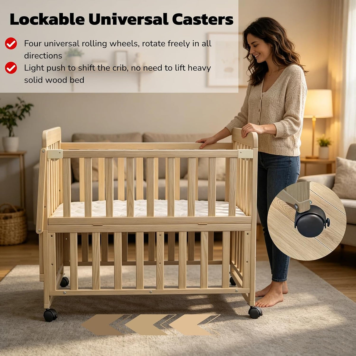 Baby Bassinets for Newborns, Solid Wood Mini Baby Crib, Natural
