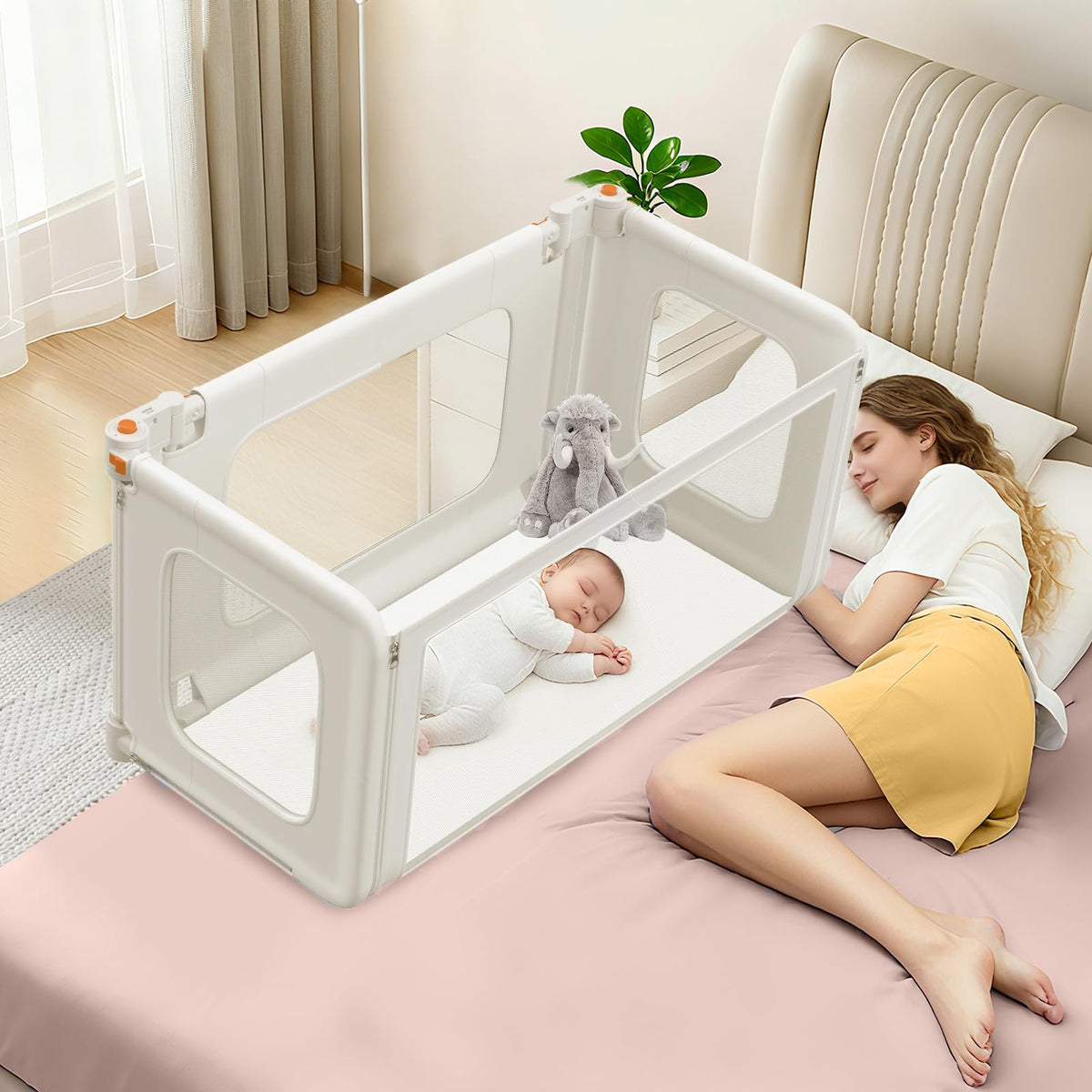 3 in 1 Bedside Bassinet, 69.26" x 19.29" Baby Bassinets Bedside Sleeper with Mosquito Net + Storage Bag + Child Lock, Baby Crib & Toddler Bed Rails for Twin, Full, Queen, King Size, Gray