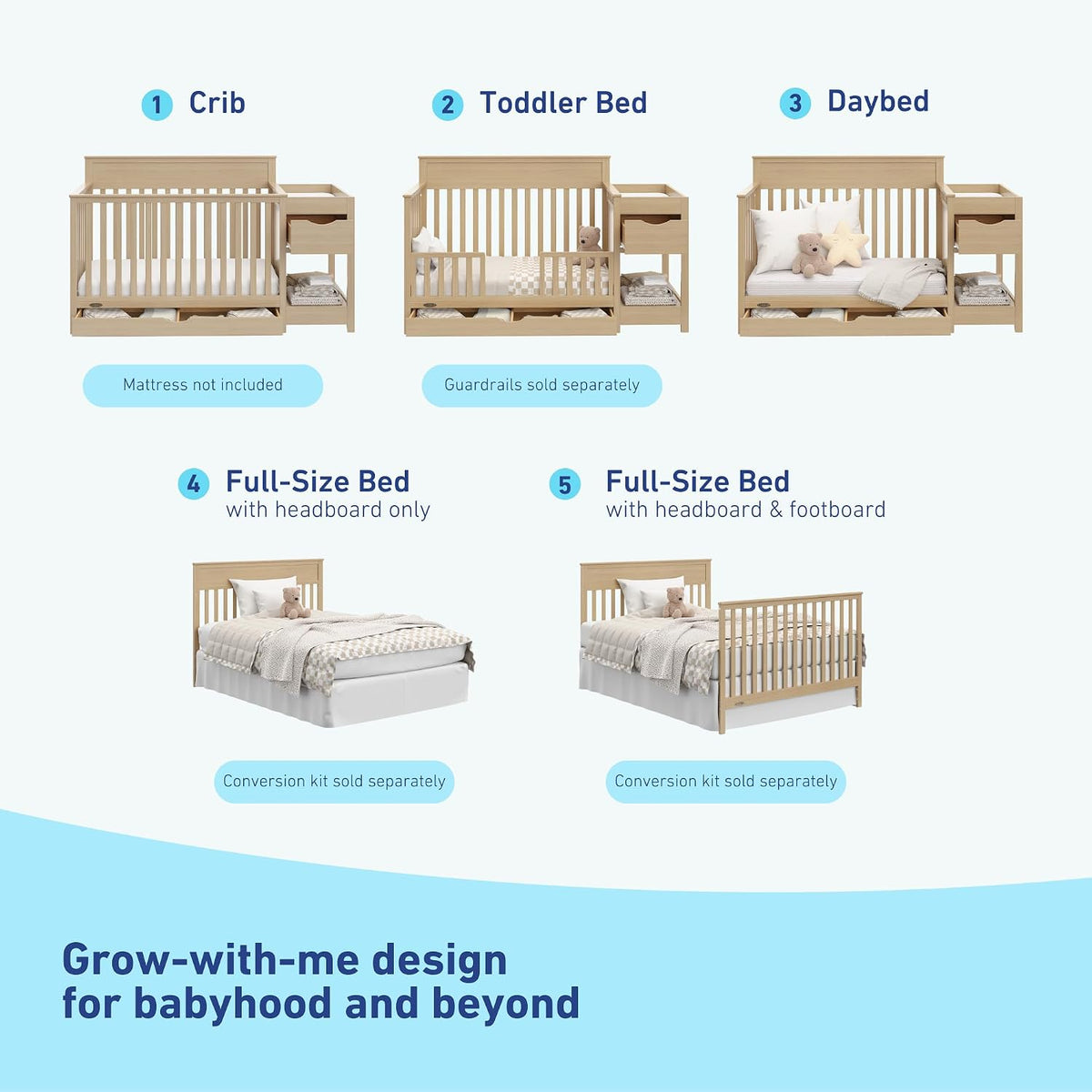 Graco Shiloh 5-in-1 Convertible Crib & Changer with Drawer, Driftwood