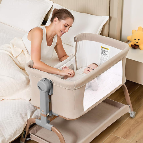 ANGELBLISS 3-in-1 Baby Bassinet, Rocking Bedside Bassinet, 6 Heights, Khaki