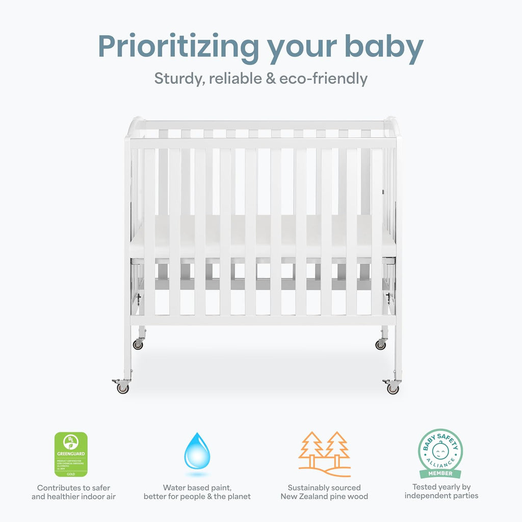 Dream On Me Mini Folding 3-in-1 Portable Baby Crib, Sturdy Locking Wheels
