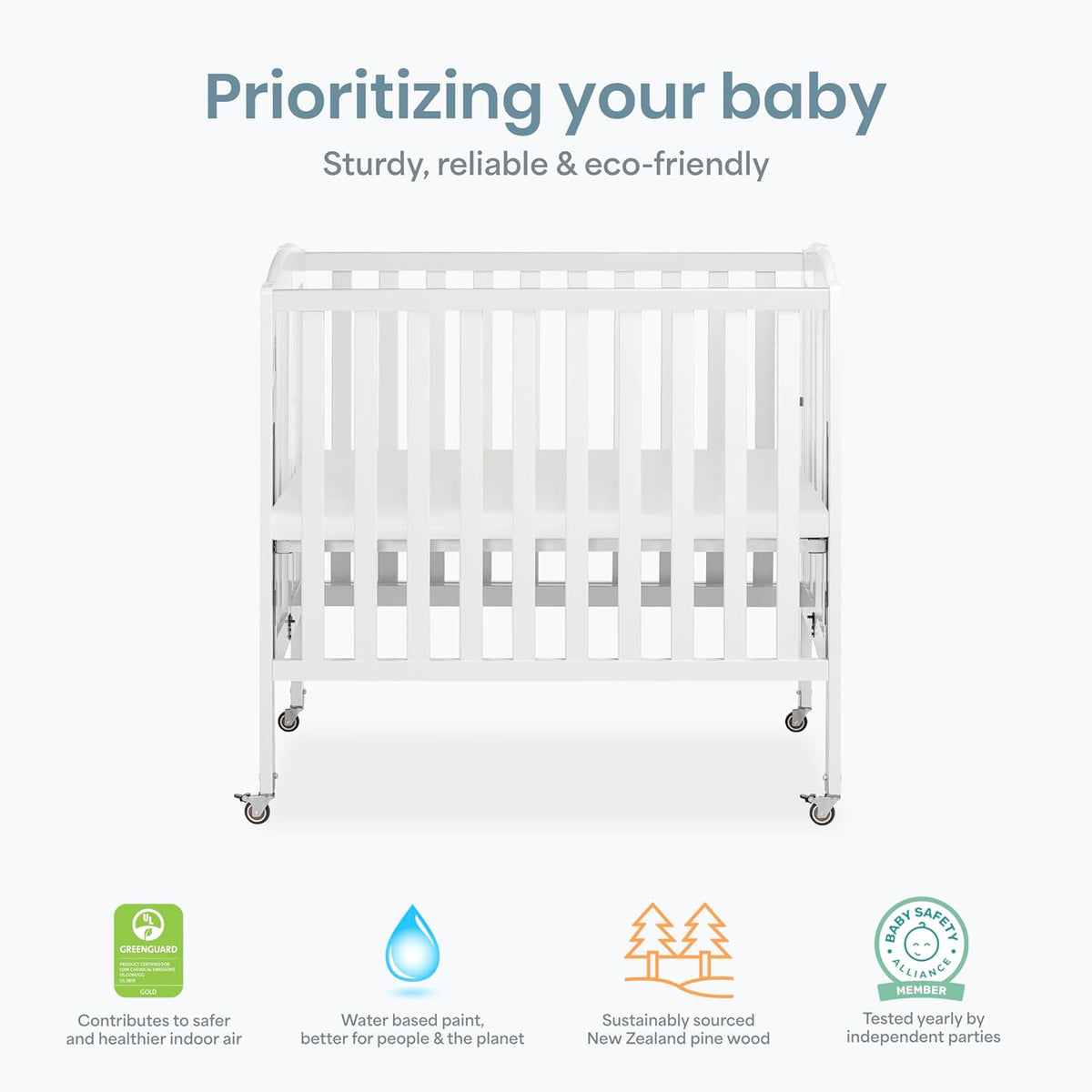 Dream On Me Mini Folding 3-in-1 Portable Baby Crib, Sturdy Locking Wheels