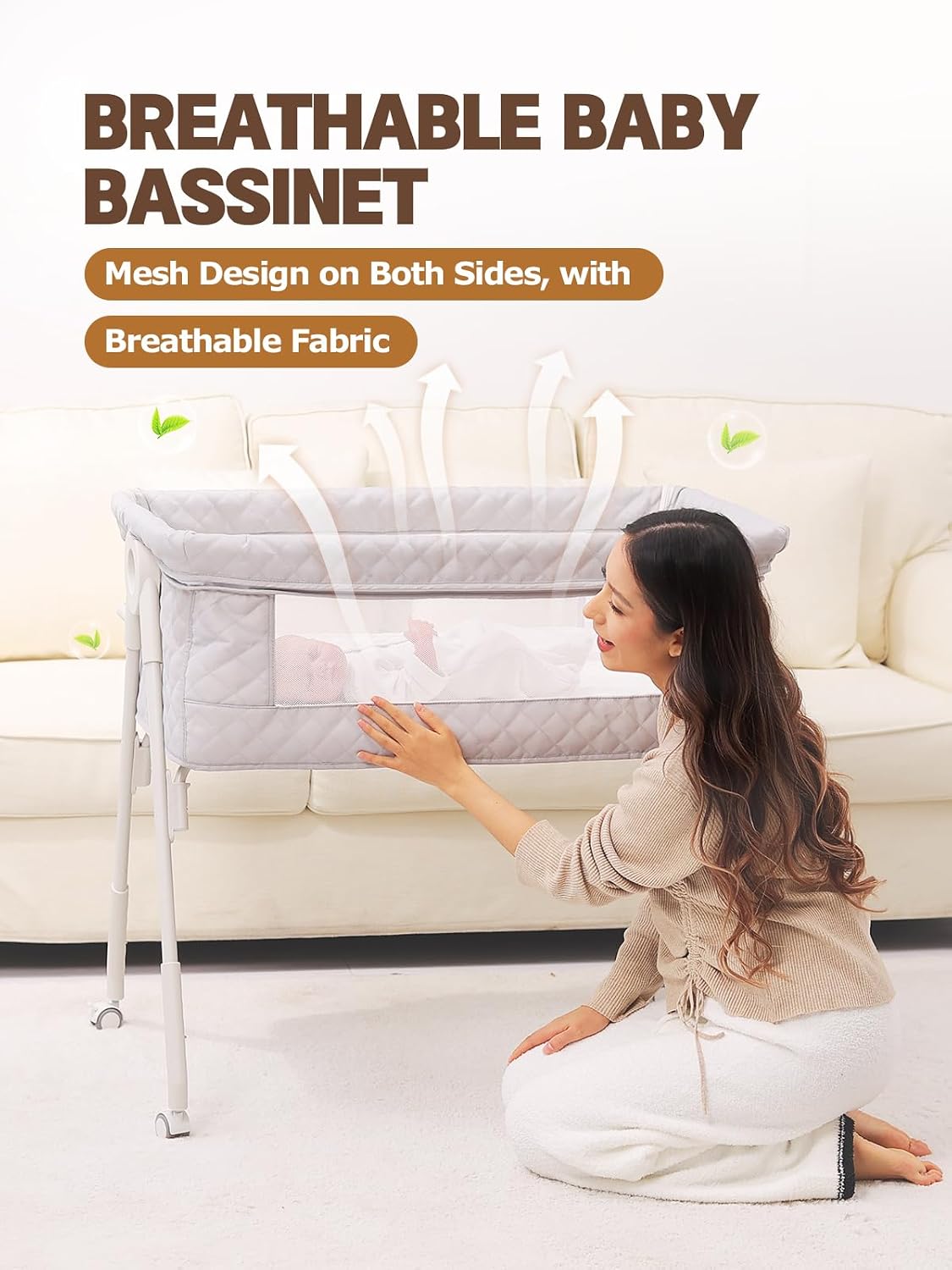Baby Bassinet Bedside Sleeper - Height Adjustable Bassinet with Crib Sheet