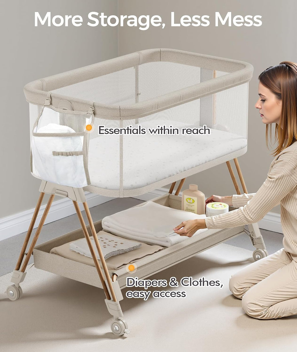 Fodoss Baby Bassinets Bedside Sleeper - 3-in-1 Stable Bassinet for Newborns