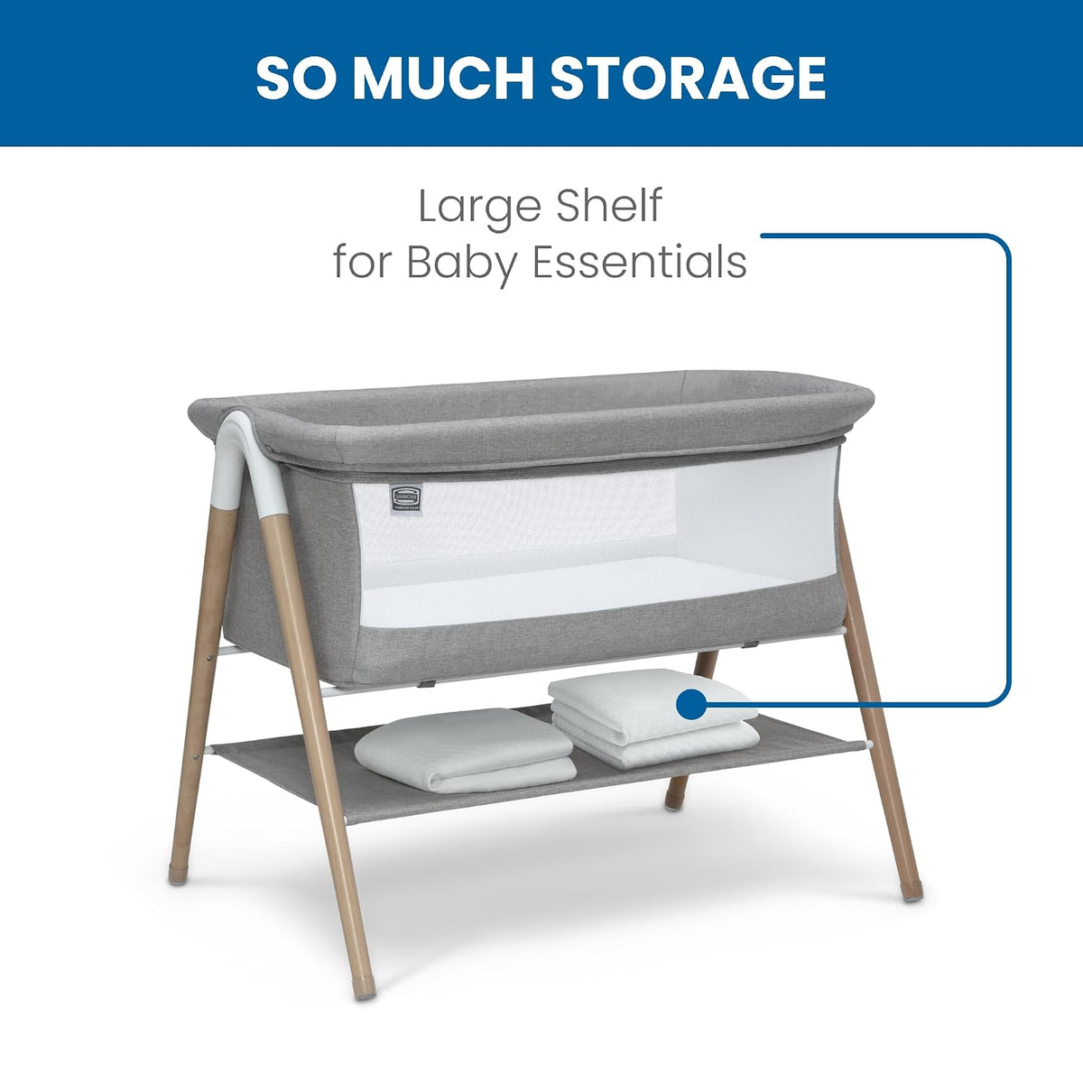Simmons Kids Koi by The Bed Bassinet with Breathable Mesh and Natural Beechwood Legs, Dove Grey