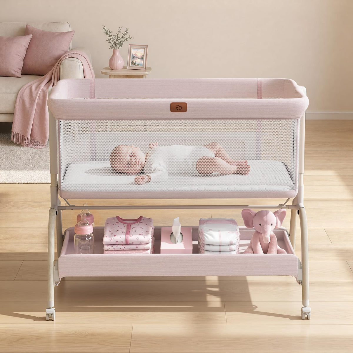 BabyBond Bassinet Bedside Crib, Stable and Secure Crib for Newborns, Beige