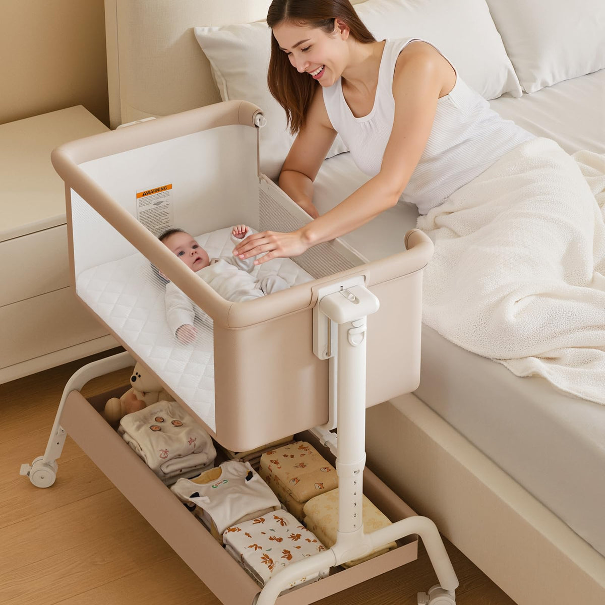 3-in-1 Baby Bassinet, Rocking Bassinet & Bedside Sleeper for Newborn Baby