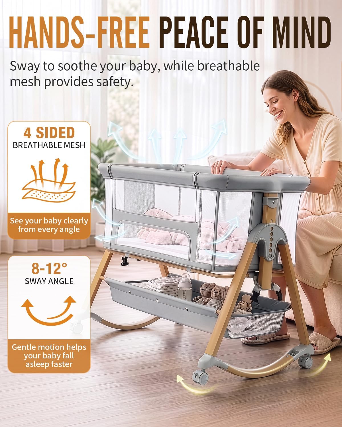 5 in 1 Bedside Bassinet Baby Bassinet, Rocking Bassinet for Baby